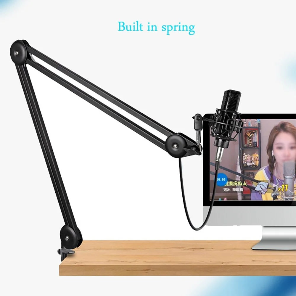 Microphone Boom Arm Stand Heavy Duty Cantilever Bracket Adjustable Suspension Mic Stand - Black - 2