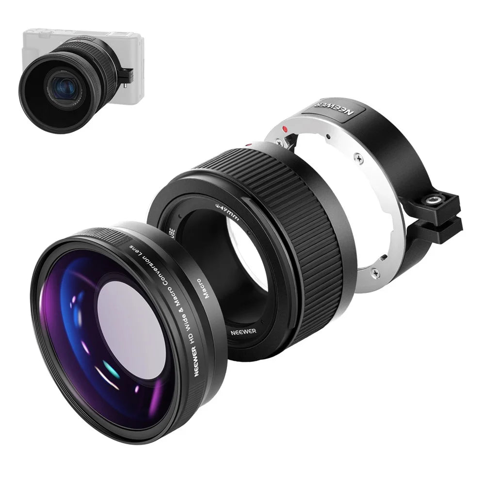 NEEWER NW-457 For Sony ZV1 Camera 24mm Lens to 18mm 0.75X Wide Angle + 10X Macro Conversion Lens - 1