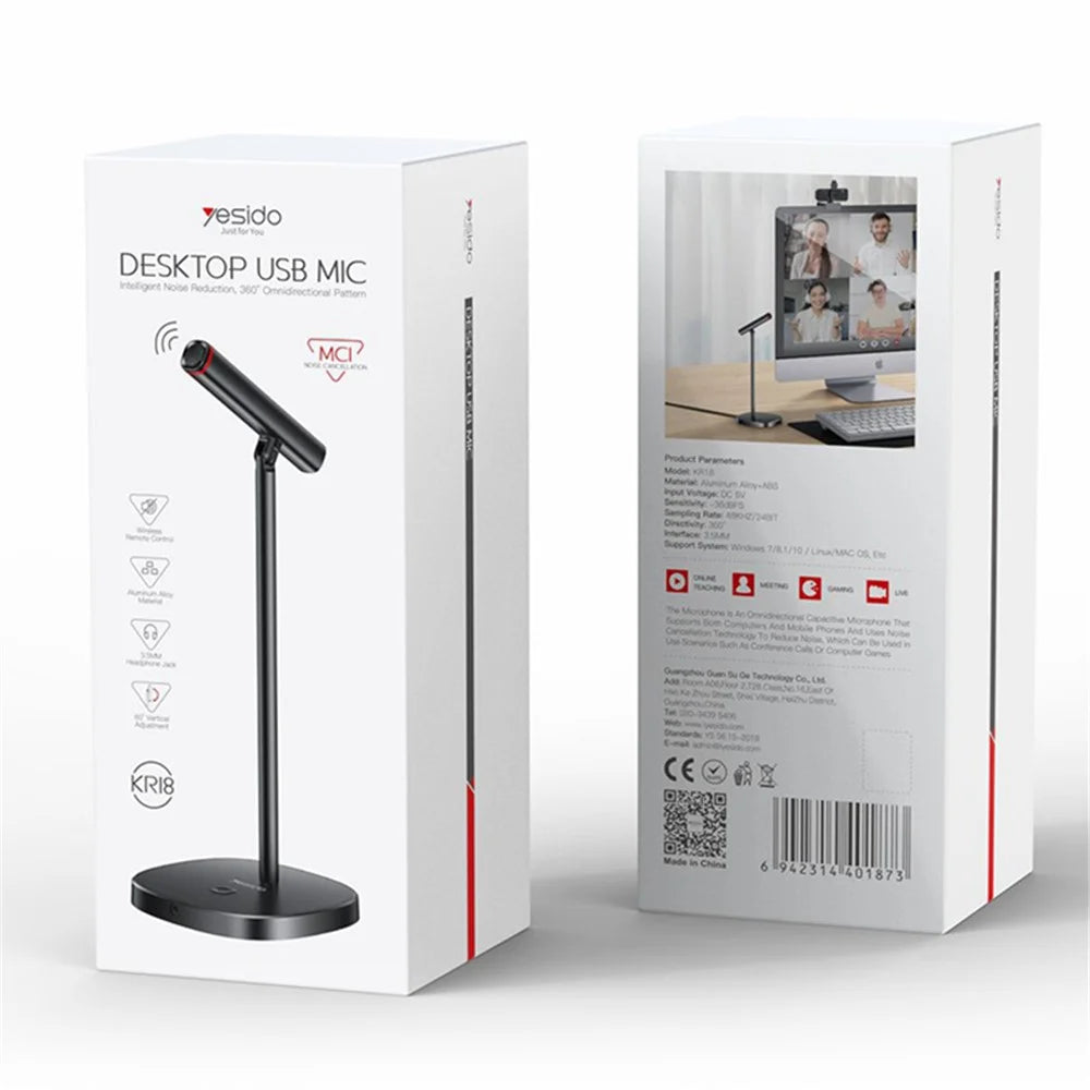 YESIDO KR18 360-Degree Omnidirectional Microphone Noise Reduction Mic for Online Meeting Lesson - 7