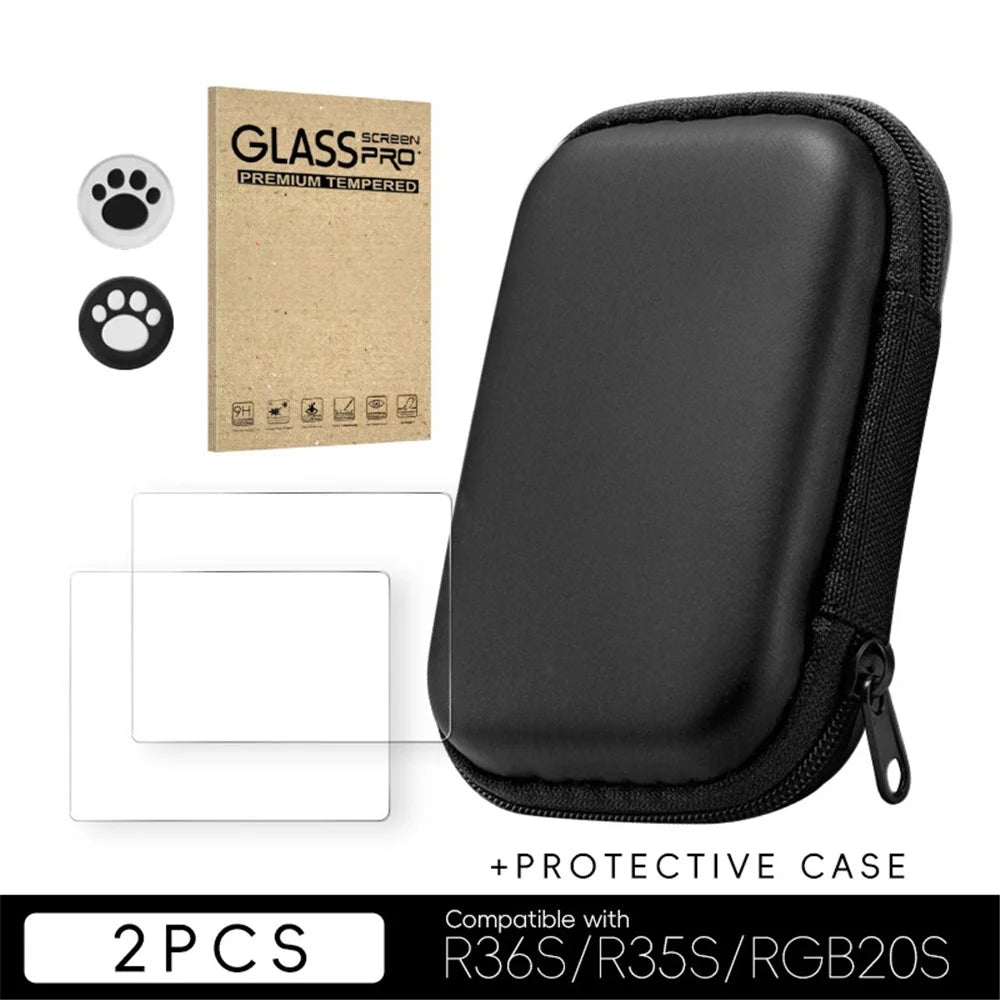 DATA FROG EVA Case for Miyoo R35S / R36S Game Console Protection Bag (With R36S Tempered Glass Film) - Black - 2