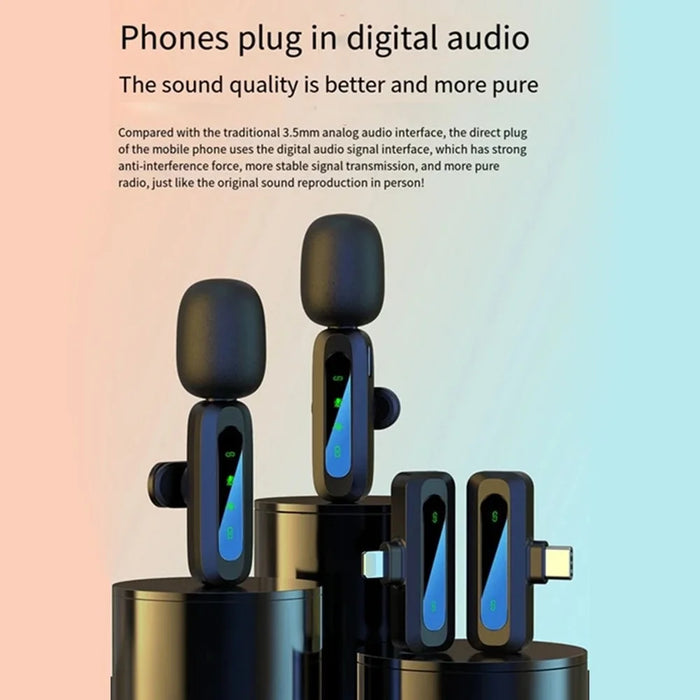 J3 Digital Display Noise Reduction 2.4G Wireless Lavalier Microphone System, 2 Mic + 1 Receiver - Type-C Interface - 2