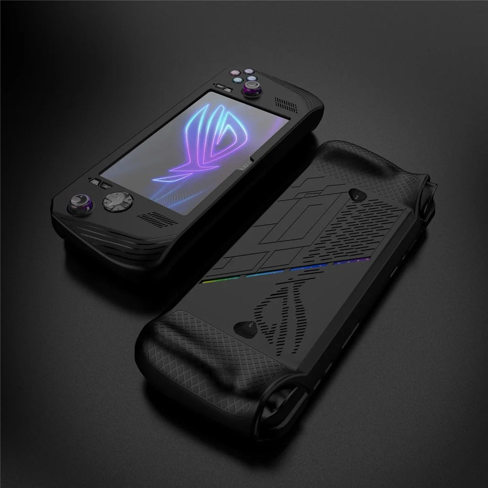 3-in-1 Kit for Asus ROG Ally X Silicone Case Portable Travel Carrying Cover with Tempered Glass Screen Protector - Black - 2