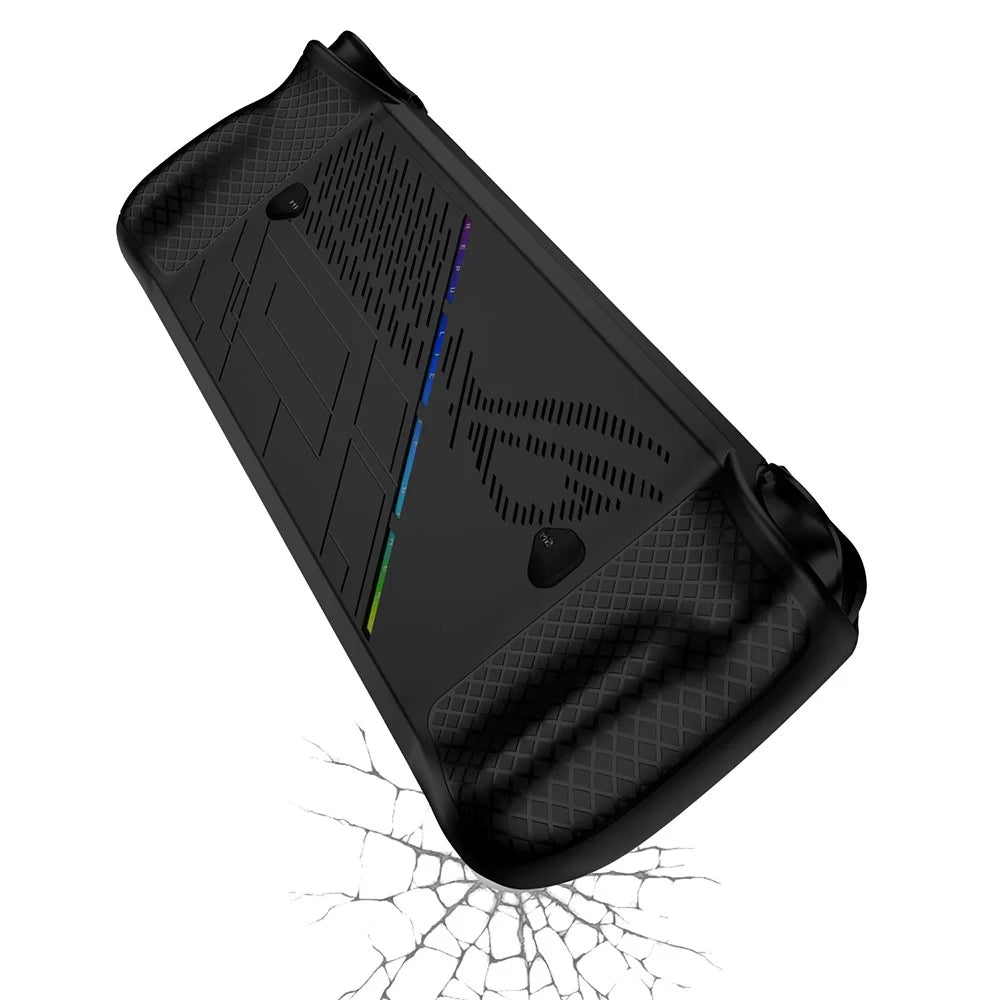 3-in-1 Kit for Asus ROG Ally X Silicone Case Portable Travel Carrying Cover with Tempered Glass Screen Protector - Black - 3