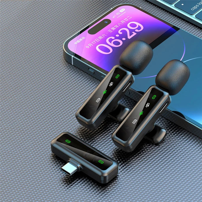 H63 2.4G Wireless Lavalier Microphone for Smartphones Live Streaming Noise Reduction Mic , 2 Transmitter + 1 Receiver - Type C Connector - 2