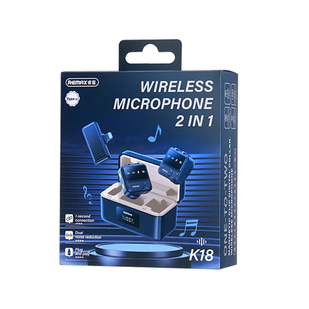 REMAX K18 Wireless Lavalier Microphone Set Magnetic Clip Digital Display One-To-Two Microphone - iP Interface - 4