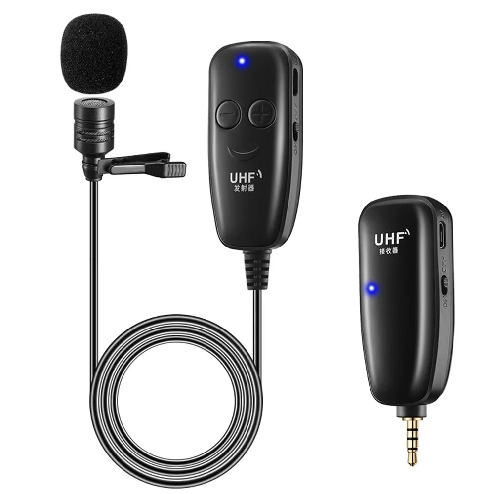 UHF 50m Wireless Lavalier Lapel Microphone Interview Voice Recording Mic System for iPhone Android DSLR Camera - 1