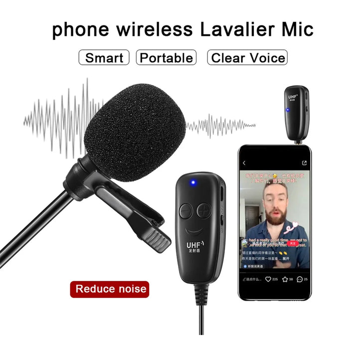 UHF 50m Wireless Lavalier Lapel Microphone Interview Voice Recording Mic System for iPhone Android DSLR Camera - 2