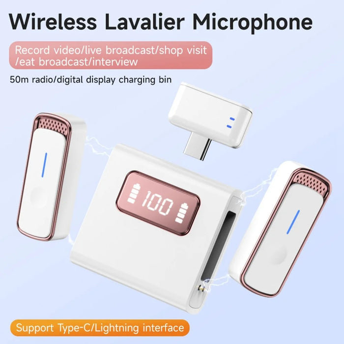 SX88 Type C Interface Wireless Lavalier Microphone Clip On Noise Reduction Mic with Charging Case - White+Pink - 2