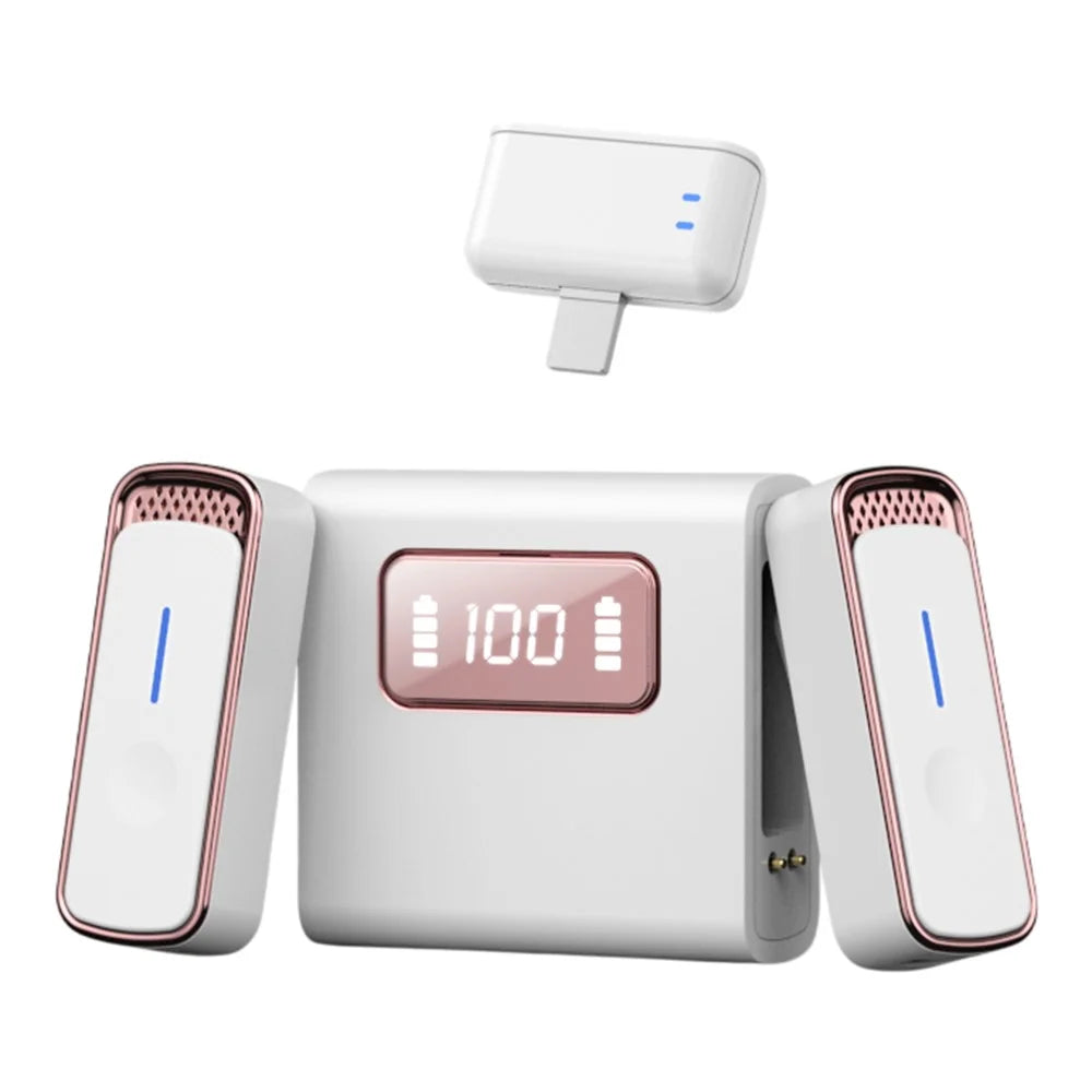 SX88 iP Interface Wireless Lavalier Microphone Clip On Noise Reduction Mic with Charging Case - White+Pink - 1