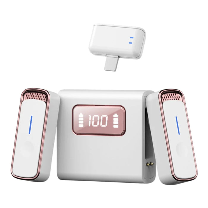 SX88 iP Interface Wireless Lavalier Microphone Clip On Noise Reduction Mic with Charging Case - White+Pink - 1