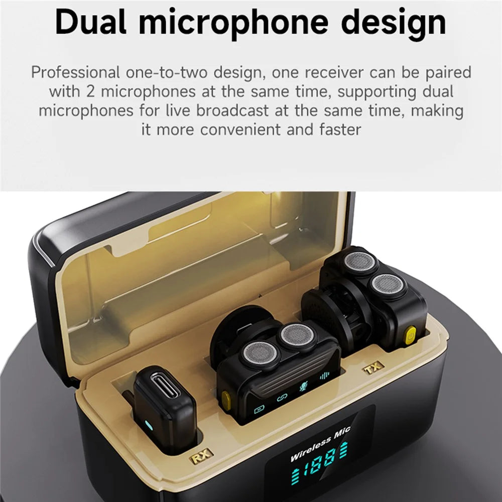 SX23 Type C Interface Lavalier Microphone Noise Cancelling Mini Wireless Mic System, 2 Mic + 1 Receiver - 2