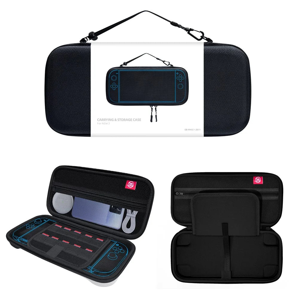 JYS JYS-NS2283 For Nintendo Switch 2 Game Console Carrying Case EVA Protective Storage Bag with Game Card Slots - Black - 3