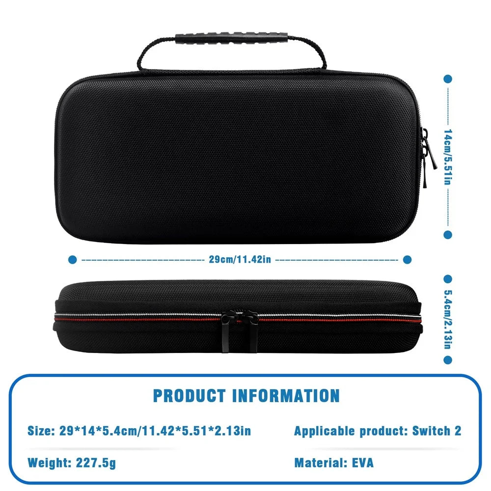 For Nintendo Switch 2 Storage Bag Portable EVA Carrying Case with Silicone Cable Tie - Red + White Zipper - 5