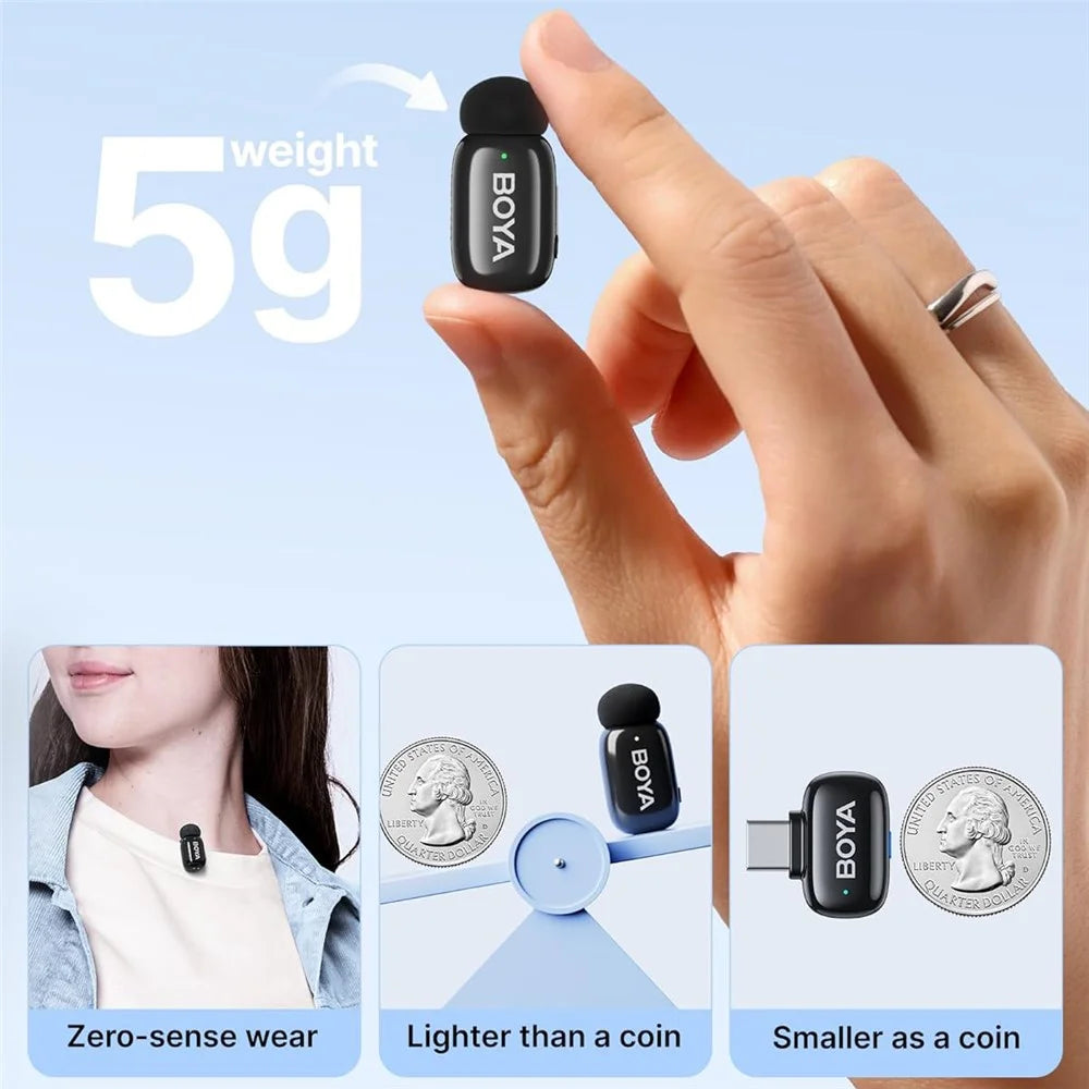 BOYA Mini-05 Wireless Lavalier Microphone Mini AI Noise Reduction Voice Changer Mic, 2 Transmitters + 1 USB-C Receiver - 3