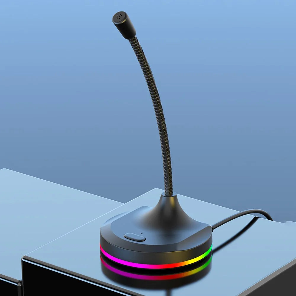 RGB Light Microphone 3 USB Ports Hub Plug and Play Noise Cancelling Desktop Mic - Black - 1
