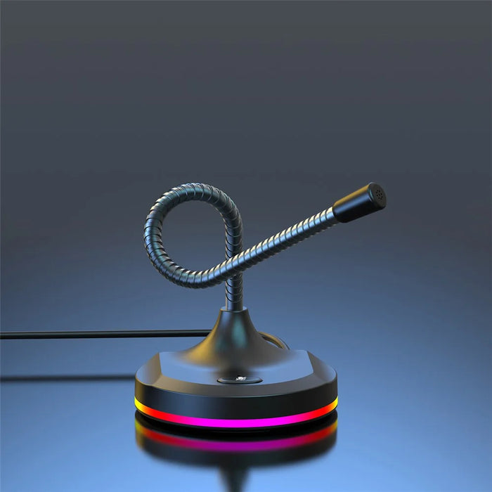 RGB Light Microphone 3 USB Ports Hub Plug and Play Noise Cancelling Desktop Mic - Black - 5