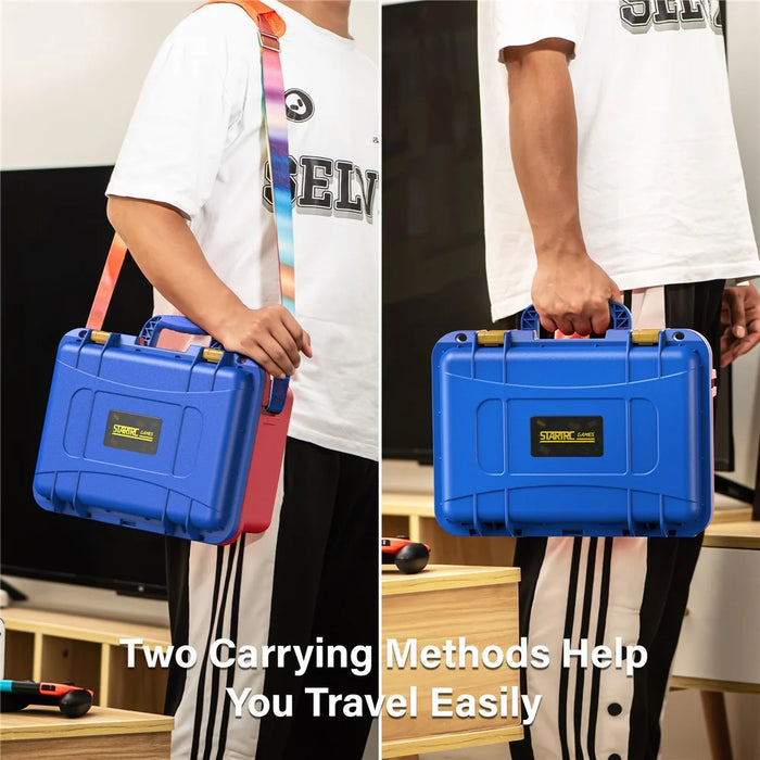 STARTRC GAMES For Nintendo Switch 2 Storage Case ABS Waterproof Portable Carrying Box with Shoulder Strap - Orange  /  Blue - 6