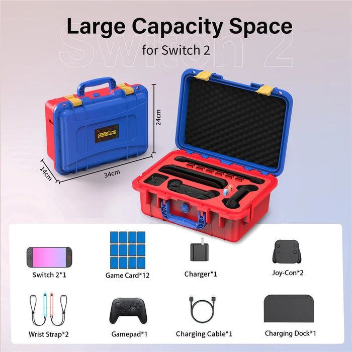 STARTRC GAMES For Nintendo Switch 2 Storage Case ABS Waterproof Portable Carrying Box with Shoulder Strap - Orange  /  Blue - 7