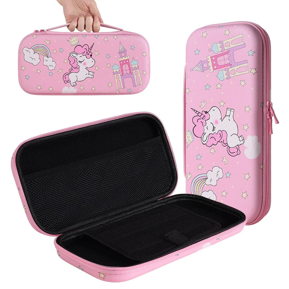 For Nintendo Switch 2 Storage Case Cute Rainbow Horse Castle Pattern Zipper Storage Bag - 1