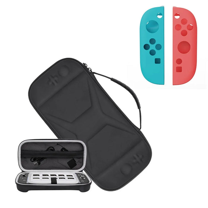 For Nintendo Switch 2 Console Storage Case EVA Leather Bag with Controller Protective Cover - Black + Blue / Red - 1