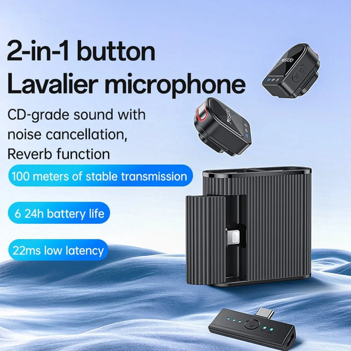 YESIDO KR19 2 in 1 Button Clip-On Microphone 100m Range Wireless Lavalier Mic Set - 2