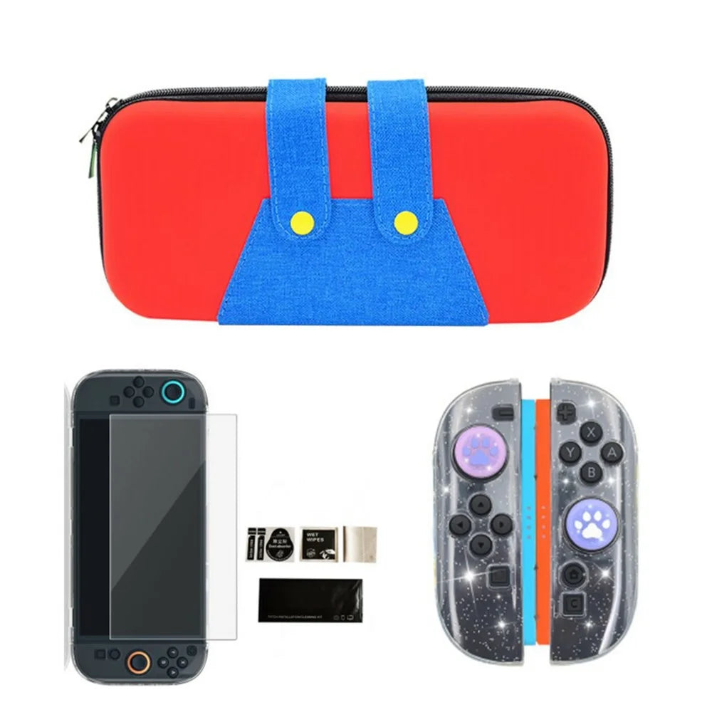 For Nintendo Switch 2 Storage Bag TPU Controller Cover Tempered Glass Screen Protector Set - Red - 1