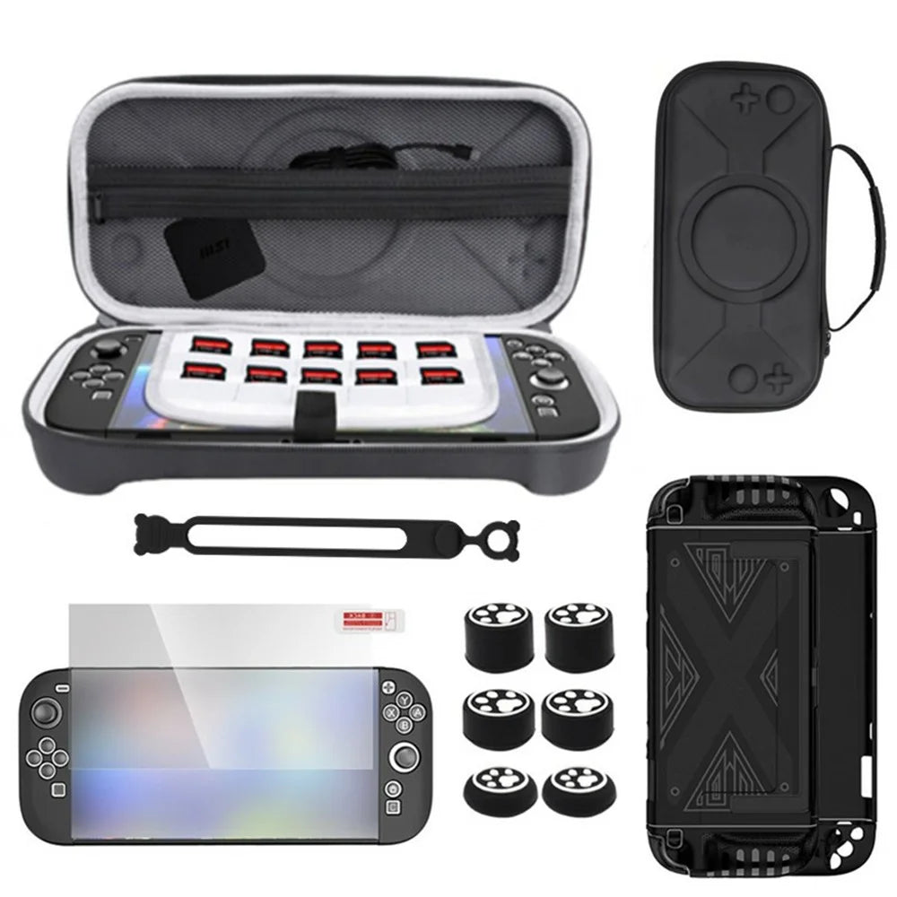 For Nintendo Switch 2 Accessory Kit Protective Shell Storage Bag Screen Protector Joystick Caps Set - Black - 1