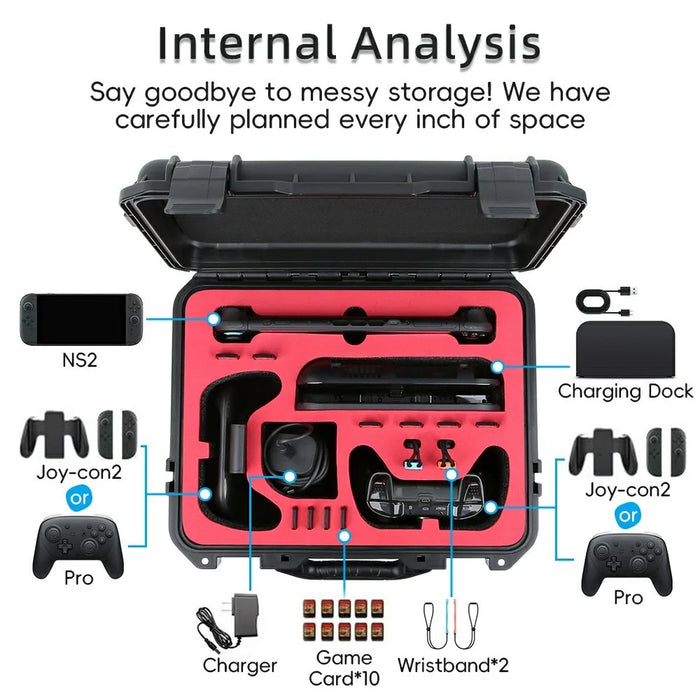 For Nintendo Switch 2 Protective Hard Shell Carrying Case Shock Absorbing Portable Game Console Storage Box - 4