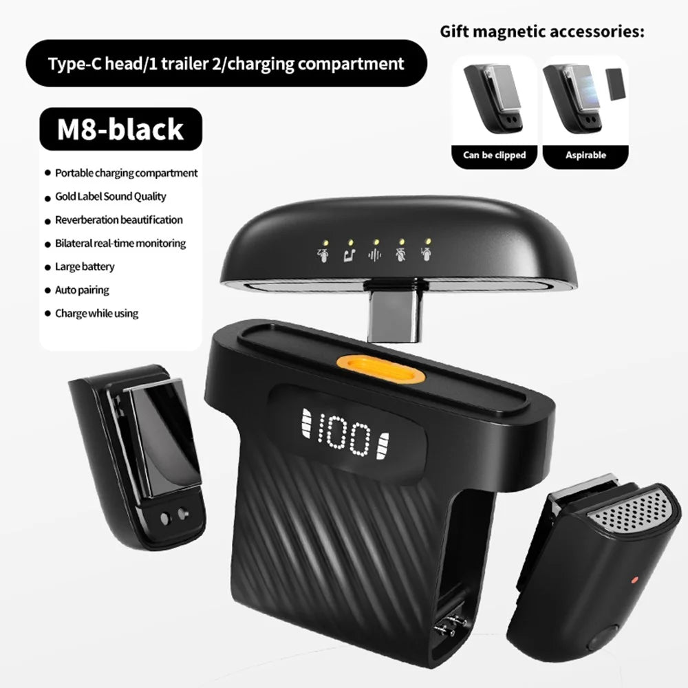 M8 Wireless Lavalier Microphone Noise Reduction Lapel Mic for Video Recording - Black - 3