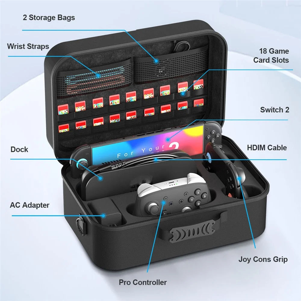 STARTRC GAMES For Nintendo Switch 2 Upgrade 2.0 Version Storage Case 18 Game Card Slots Portable Travel Carrying Bag - Black - 2