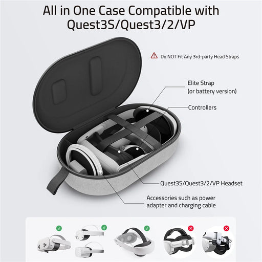 SYNTECH Size M Storage Case for Meta Quest 3S / Quest 3 / Quest 2 / Apple Vision Pro / Pico 4 / Pico 4 Ultra VR Headset Carrying Bag - Grey - 2