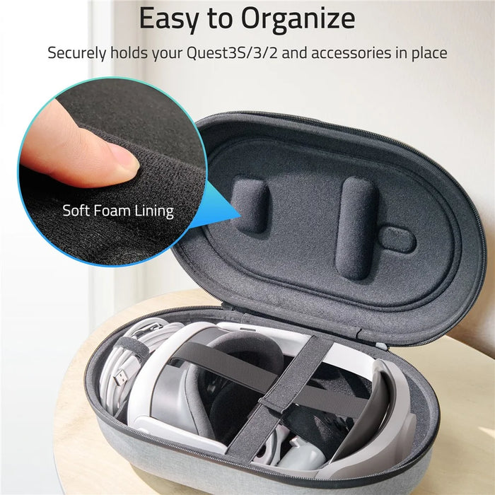 SYNTECH Size M Storage Case for Meta Quest 3S / Quest 3 / Quest 2 / Apple Vision Pro / Pico 4 / Pico 4 Ultra VR Headset Carrying Bag - Grey - 4