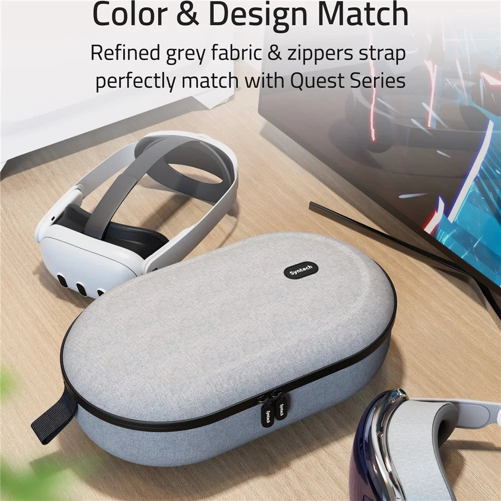 SYNTECH Size M Storage Case for Meta Quest 3S / Quest 3 / Quest 2 / Apple Vision Pro / Pico 4 / Pico 4 Ultra VR Headset Carrying Bag - Grey - 7