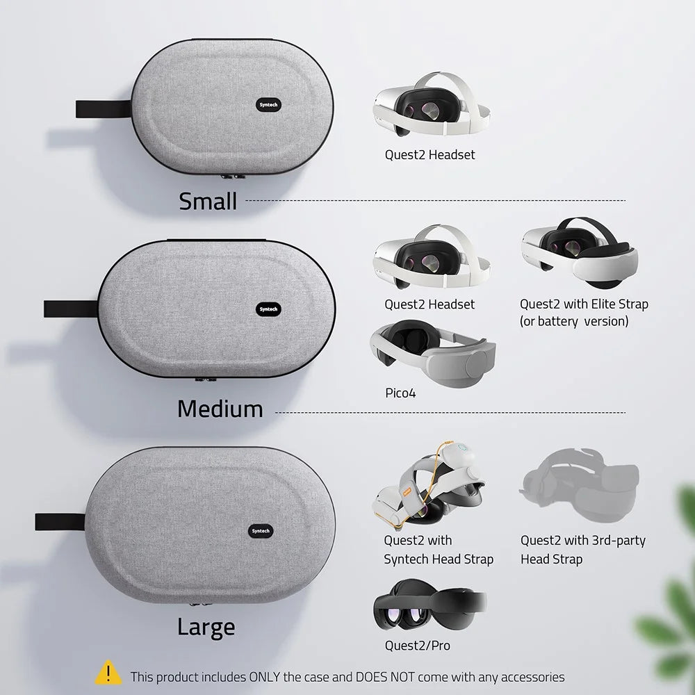 SYNTECH Size S Storage Case for Meta Quest 3S  /  Quest 3  /  Quest 2 VR Headset EVA Hard Shell Carrying Bag - Grey - 6