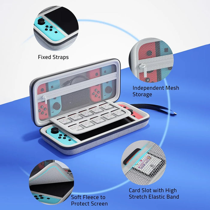 SYNTECH For Nintendo Switch  /  Switch OLED Carrying Case with 10 Game Card Slots Organizer Storage Bag - Grey - 6