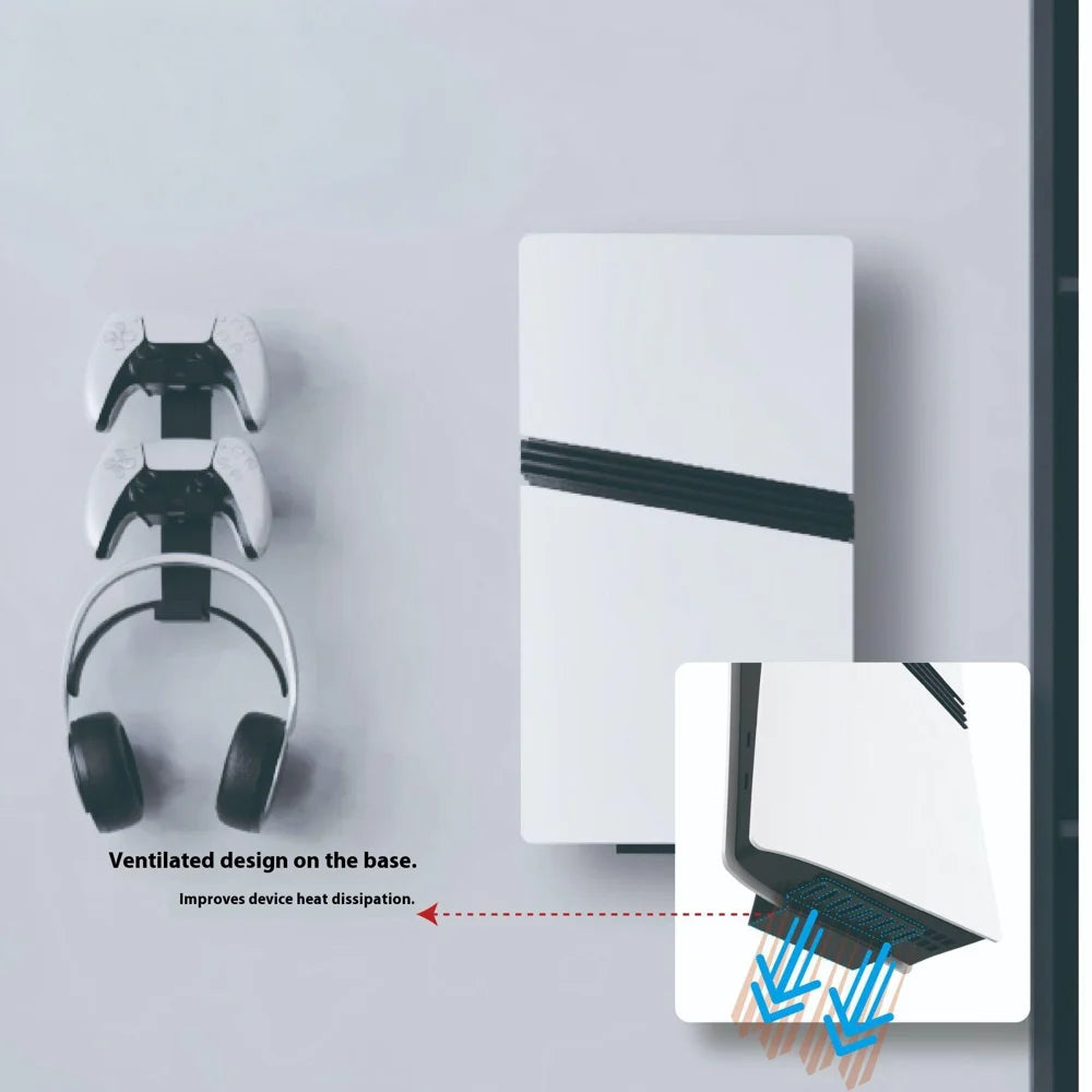 MZ-8005X Wall Mount Bracket For Sony PlayStation 5/5 Pro/5 Slim , 2 in 1 Metal Controller Headset Storage Rack - White - 4
