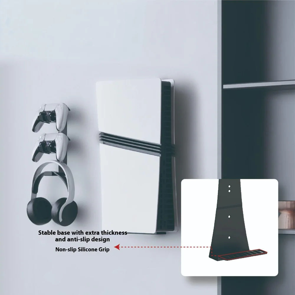 MZ-8005X Wall Mount Bracket For Sony PlayStation 5/5 Pro/5 Slim , 2 in 1 Metal Controller Headset Storage Rack - White - 5