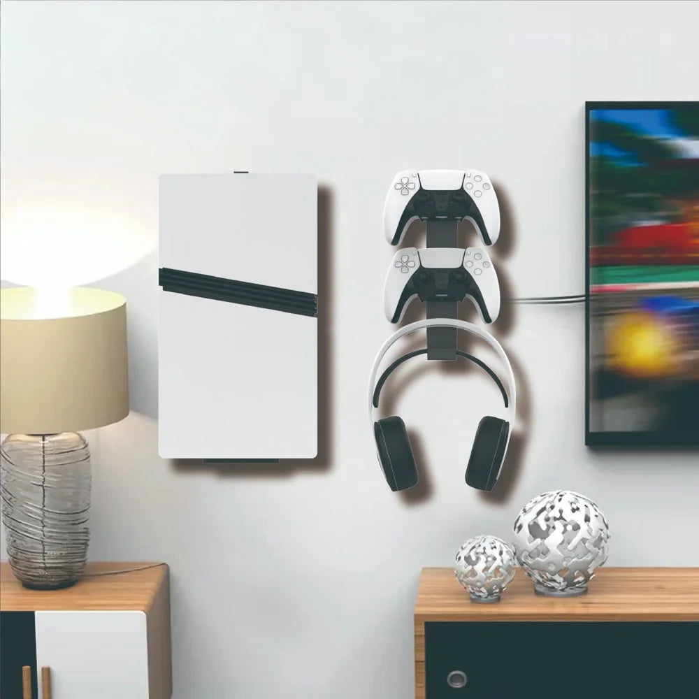 MZ-8005X Wall Mount Bracket For Sony PlayStation 5/5 Pro/5 Slim , 2 in 1 Metal Controller Headset Storage Rack - White - 7