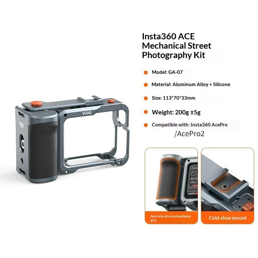 VRIG GA-07 For Insta360 Ace Pro 2  /  Ace Pro  /  Ace Mechanical Button Metal Cage with Handle Street Shooting Kit - 2