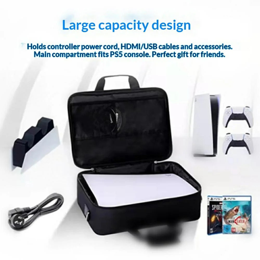 For Sony PlayStation 5 Carrying Case Game Console Portable Storage Bag Handheld Shoulder Strap Gaming Accessories Organizer - White Edge - 4
