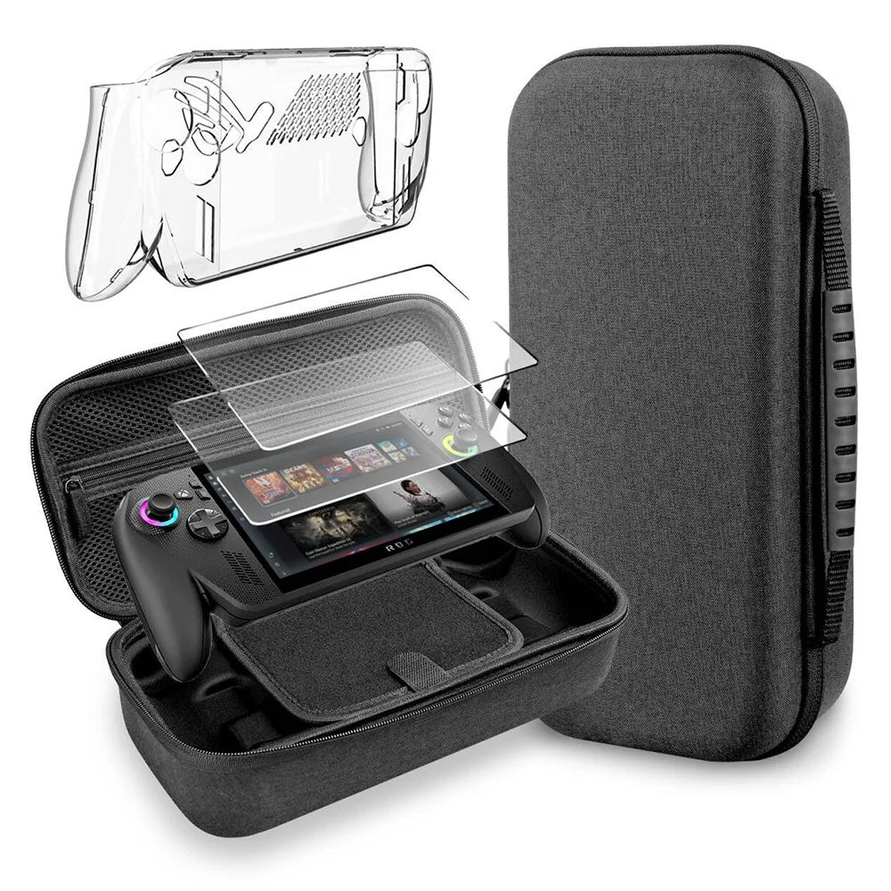 3 in 1 For Asus ROG Xbox Ally X (2025) Clear PC Protective Cover Tempered Glass Screen Protector and Carrying Bag Set - 1