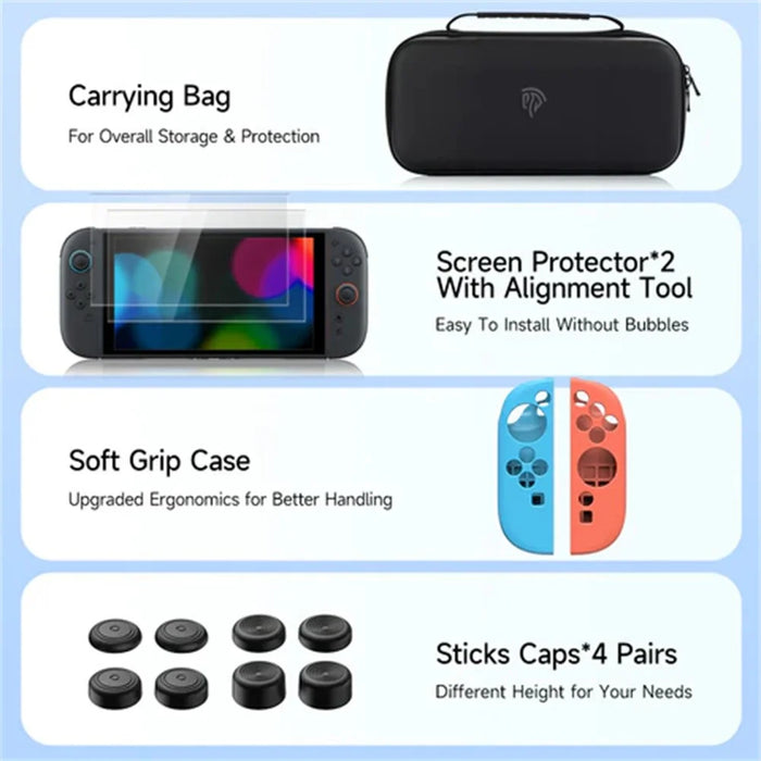 EASYSMX A04 4 in 1 For Nintendo Switch 2 Game Console Carrying Bag Screen Protector Joy-Con Cover Joystick Cap Set - 2