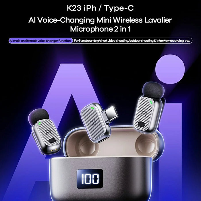 REMAX K23 AI Voice-Changing Mini Wireless Lavalier Microphone 2-in-1 Set Type-C Interface - Tarnish - 2
