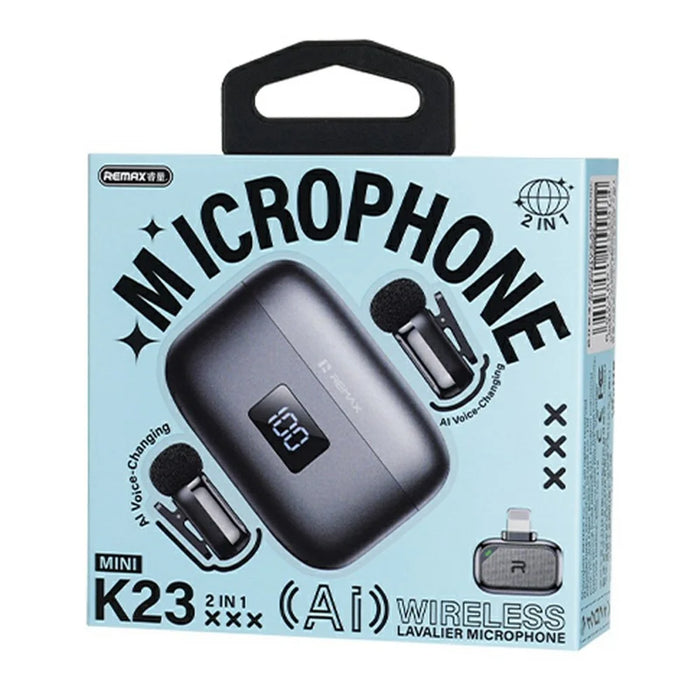 REMAX K23 AI Voice-Changing Mini Wireless Lavalier Microphone 2 in 1 Set iP Interface - Tarnish - 2