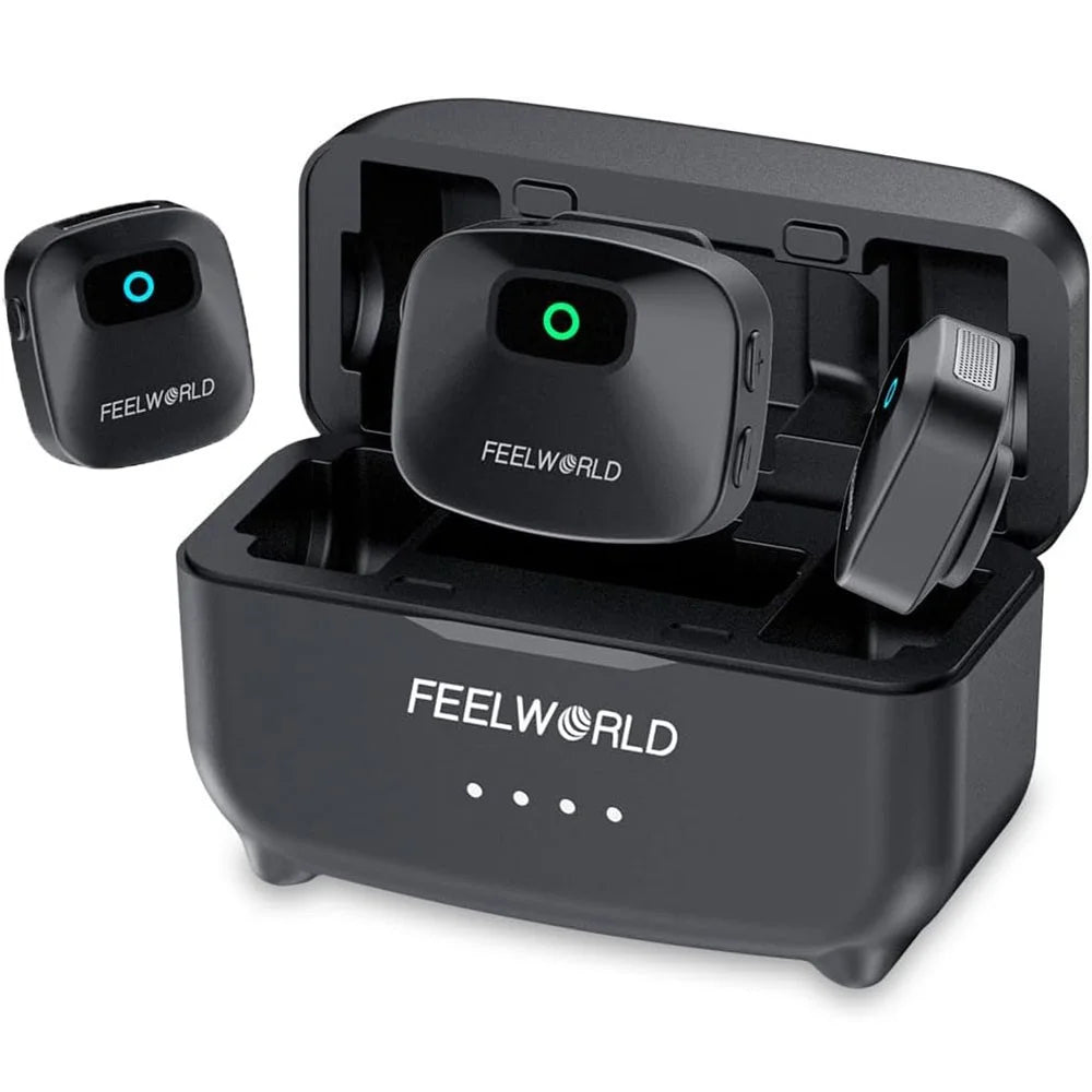 FEELWORLD LM1 Wireless Lavalier Microphone System for Phone Camera PC, 2 Transmitters + 1 Receiver + Charging Case - Black - 1