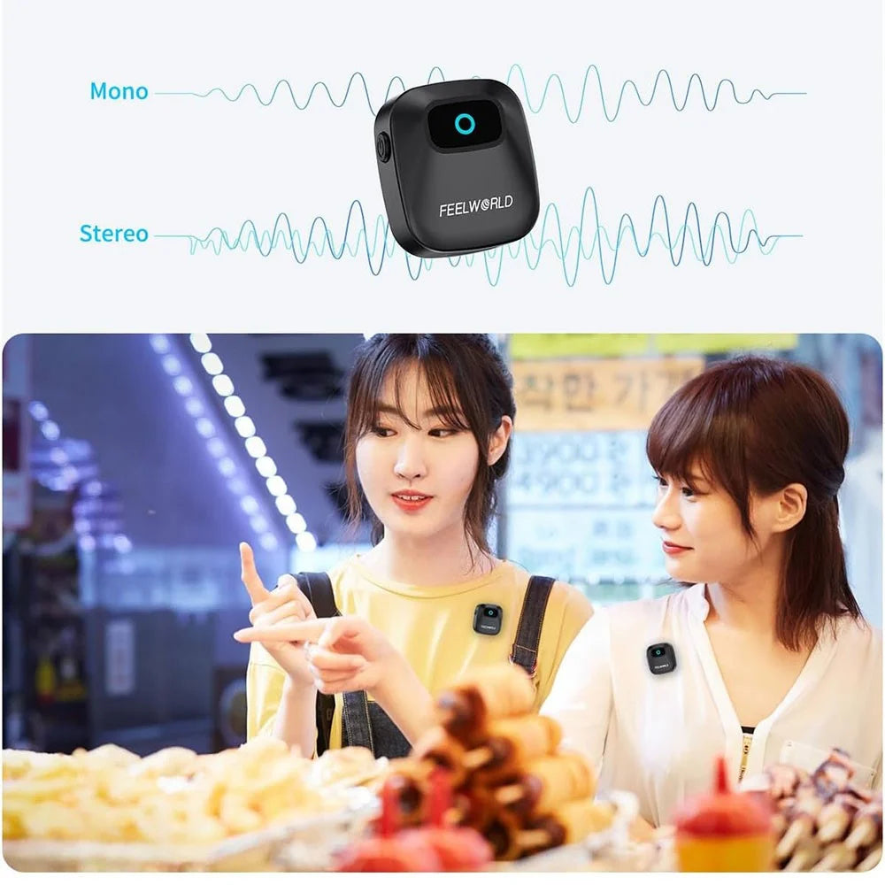 FEELWORLD LM1 Wireless Lavalier Microphone System for Phone Camera PC, 2 Transmitters + 1 Receiver + Charging Case - Black - 3