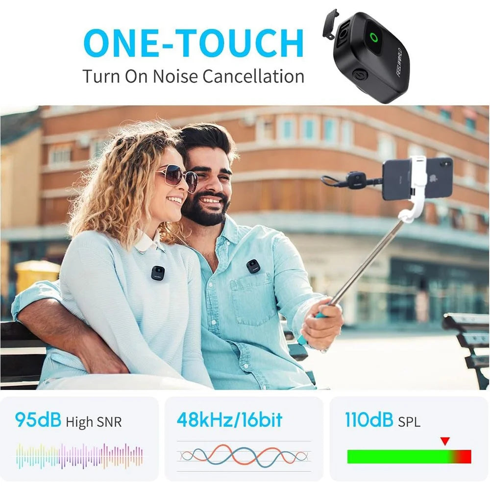 FEELWORLD LM1 Wireless Lavalier Microphone System for Phone Camera PC, 2 Transmitters + 1 Receiver + Charging Case - Black - 4