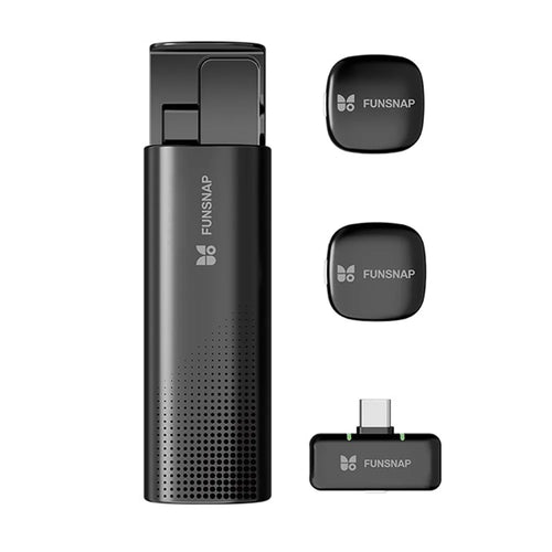FUNSNAP A12 Wireless Lavalier Microphone Noise Cancelling Clip-on Mic for Video Recording Live Streaming, 2 Transmitters + 1 Receiver - USB-C Plug - 1