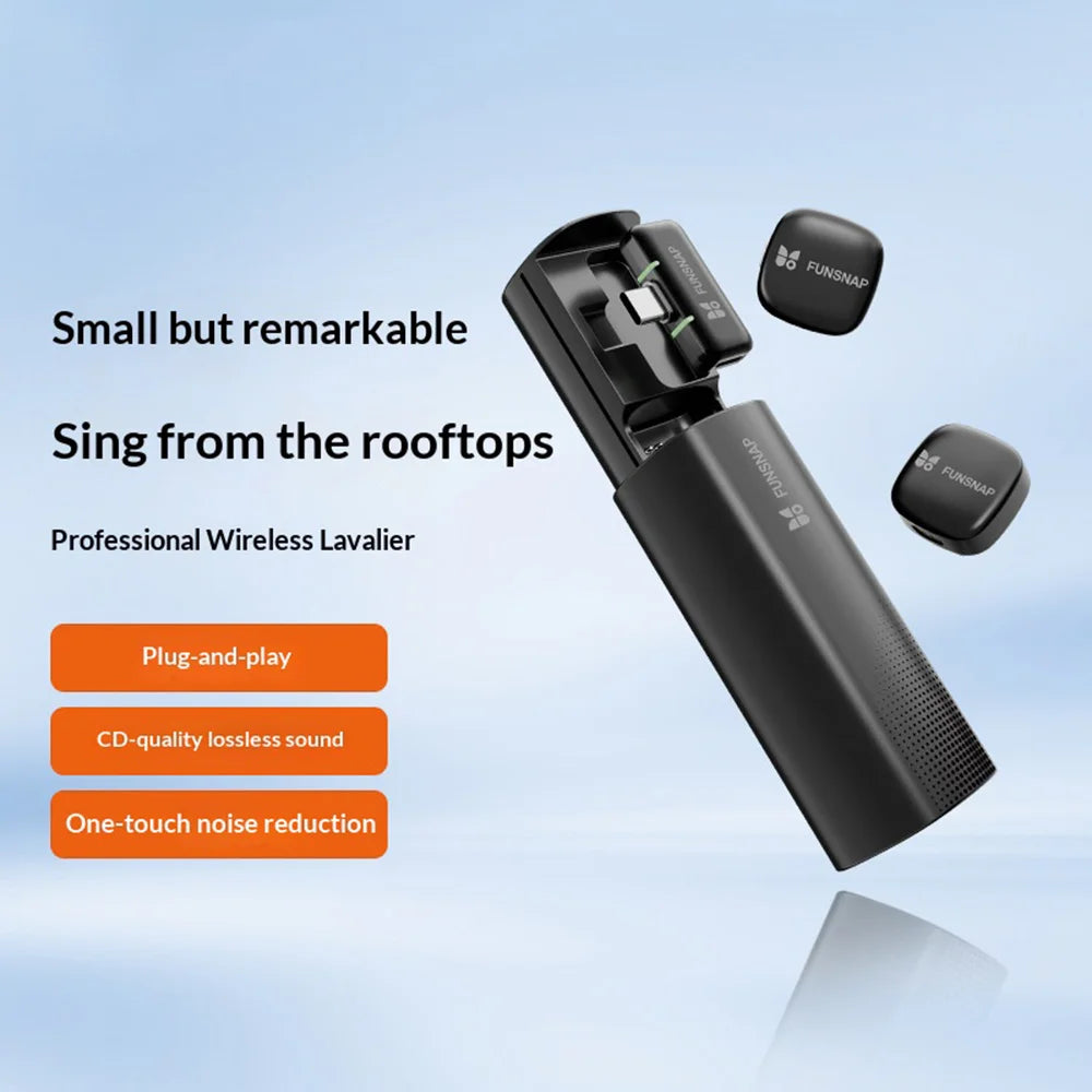 FUNSNAP A12 Wireless Lavalier Microphone Noise Cancelling Clip-on Mic for Video Recording Live Streaming, 2 Transmitters + 1 Receiver - USB-C Plug - 2