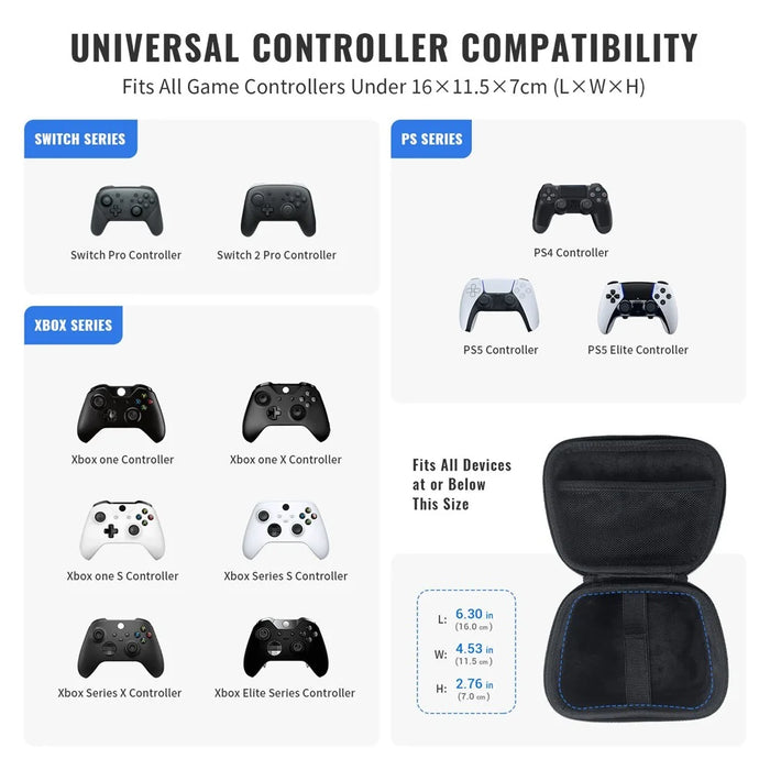 JYS SDM009 Controller Carrying Case for Steam Controller  /  Switch Pro  /  Switch 2 Pro  /  PS5  /  PS4  /  Xbox Hard EVA Travel Storage Bag - Black - 5